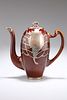 A LENOX WHITE-METAL MOUNTED COFFEE POT, ovoid, the treacle-brown glazed bod