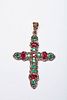 CROSS PENDANT WITH RUBIES AND EMERALDS