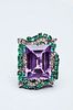 RING WITH AMETHYST, EMERALDS, AND DIAMONDS