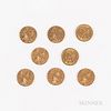 Eight $2.50 Liberty and Indian Head Gold Coins