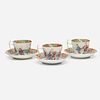 Chinese Export, Canton Rose teacups and saucers, set of three