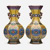 Chinese, Large yellow-ground cloisonne enamel vases, pair