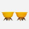 Chinese, ormolu-mounted yellow Peking glass bowls, pair