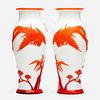 Chinese, white Peking glass 'Phoenix' vases with red overlay, pair
