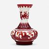 Chinese, white Peking glass bottle vase with red overlay