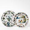 Two Polychrome Decorated English Tin-glazed Earthenware Plates