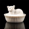 Westmoreland White Milk Glass Cat On Basket, Covered Dish