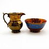 2 Antique English Copper Lusterware Pitcher And Bowl