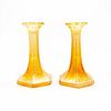 2 Jeannette Glass Iridescent Candle Holders