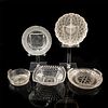 5 Vintage Diamond Cut Glass Bowls And Plates