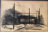 ALBERTO ZIVERI<br>Rome, 1908 - 1990<br><br>Train Station in Latina, 1948<br>Charcoal on paper, 16 x 24 cm<br>Signed lower right: A. Ziveri; Signed, ti
