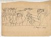 PERICLE FAZZINI<br>Grottammare, 1913 - Rome, 1987<br><br>Fishermen, 1937<br>China ink on paper, 28,5 x 21 cm<br>Signed and dated lower right: P. Fazzi
