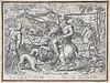 Jan van der Straet/Giovanni Stradano (1523-1605)<br><br>HIC CURRENTE LUPO PER APERTI GRAMINA CAMPI…<br>Burin, 21,5 x 29,5 cm<br>Hunting scene, in the 