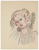 Anonymous XX cent.<br><br>Portrait of Woman<br>Pencil drawing on a blue-colored paper, 29 x 25 cm; including a white cardboard passepartout, 35 x 0.5 