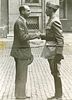 <br><br>Departure of King Umberto II° for exile, 1946<br>17 x 24 cm<br>The commander of the cuirassiers  greets Umberto II of Savoy leaving for exile,