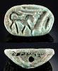 Egyptian Glazed Faience Stamp Amulet - Lion & Feather
