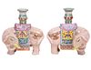 2 Chinese Ex. Famille Rose Elephant Candle Holders