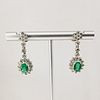 14K White Gold Emerald & Diamond Drop Earrings