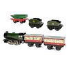 O Gauge Hornby 60985 Green wind up locomotive and tender with 3 cars and an extra tender