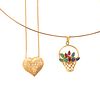 A Multi-Gemstone Pendant & Heart Pendant in Gold