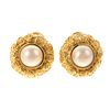 A Pair of 18K Yellow Gold Mabe Pearl Earrings