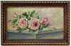 American Antique Still Life Painting of Roses