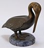 Vintage Modern Pelican Bronze & Marble Sculpture