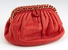 Chanel Red Lambskin Leather Chain Bag, with gold tone hardware opening to a red lambskin lined interior with side zip closure pouch...