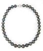 Strand of 35 Graduated Dark Grey Tahitian Cultured Pearls, ranging from 11-14 mm, with a 14k White Gold ball clasp, L.- 17 1/2 in.,