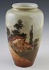 Hand Painted Porcelain Baluster Vase, 20th c., with scenes of a farmhouse, ducks, and a landscape, the bottom marker "R. Tuschon," H...