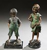 After Auguste Moreau (1834-1917, French), "Boy Smoking Pipe," and "Girl with Flower," two patinated bronzes, impressed signatures at...