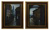Vilasius, "Continental Street Scenes," 20th c., pair oils on canvas, signed indistinctly lower right, presented in matching gilt and...
