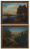J. K. Hurst, "Road Through the Hills," and "Lake Landscape," pair of oils on canvas, signed lower right, presented in matching gilt...