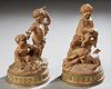 Pair of Terra Cotta Figural Groups of Frolicking Putti, late 19th c., signed indistinctly, on stepped composition bases, Taller- H.-...