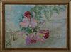 American School, "Orchids," 20th c., gouache, unsigned, presented in a silver gilt frame, H.- 14 in., W.- 19 1/2 in.