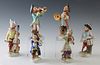 Six Piece Dresden Polychromed Porcelain Monkey Band, 20th c., the underside with a yellow crown over the word "Dresden," H.- 6 in., W.- 2 in., D.- 2 i
