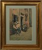 Napoleone Girotto (Italian), "Continental Sidewalk Scene," 19th c., watercolor, signed lower right, presented in a bright gilt frame, H.- 11 1/2 in., 