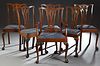 Set of Six (5 + 1)English Carved Mahogany Chippendale Style Dining Chairs, 20th c., with arched backs over pierce carved splats, to trapezoidal slip s