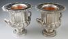 Pair of Japanese Silvered Metal Wine Coolers, 20th c., with scalloped rims and gilt interiors, of handled baluster form, H.- 8 1/4 in., Dia.- 9 in. Pr