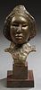 Emerson Bell (1931-2006, Baton Rouge), "Bust of a Woman," 20th c., patinated bronze, on a wooden base and a plinth, H.- 12 in., W.- 4 in., D.- 6 in.