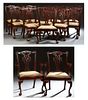 Set of 12 (10 +2) English Carved Mahogany Chippendale Style Dining Chairs, 20th c., the arched backs with pierced splats, over bowed slip seats, on ca