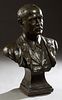 English School, "D. Arthur Thomas," 1899, patinated bronze bust, on an integral stepped sloping marble plinth, titled and dated verso, H.- 25 in., W.-
