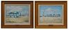 Eugene Daymude (1925-1995, New Orleans), "A Day at the Beach," pair of oils on canvas, signed lower right, presented in gilt frames with linen mats, H