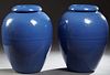 Pair of Large Blue Bauer Pottery California Oil Jars, 20th c. of baluster form, with rolled rims, H.- 23 in., Dia.- 16 in. (2 Pcs.)