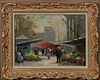 Louis Basset (1948-, French), "Paris Flower Market," 20th c., oil on canvas, signed lower left, presented in a gilt and gesso frame with a linen liner