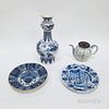 Four Delft Blue and White Tableware Items