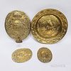 Three Continental Repousse Brass Plaques and a Wall Sconce