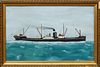 American School "The Steamer Trito on the Water," 20th c., oil on paper, unsigned presented in a carve giltwood frame, H.- 6 7/8 in., W.- 11 1/4 in.