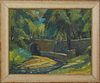 Leslie Henderson (1895-1988, Philadelphia), "Bridge Over Paper Mill Run," 20th c., oil on board, signed lower right, titled verso, presented in a whit