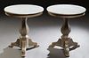 Pair of Louis Philippe Style Polychromed Carved Mahogany Marble Top Lamp Tables, 21st c., the circular white marble tops on hexagonal tapered baluster